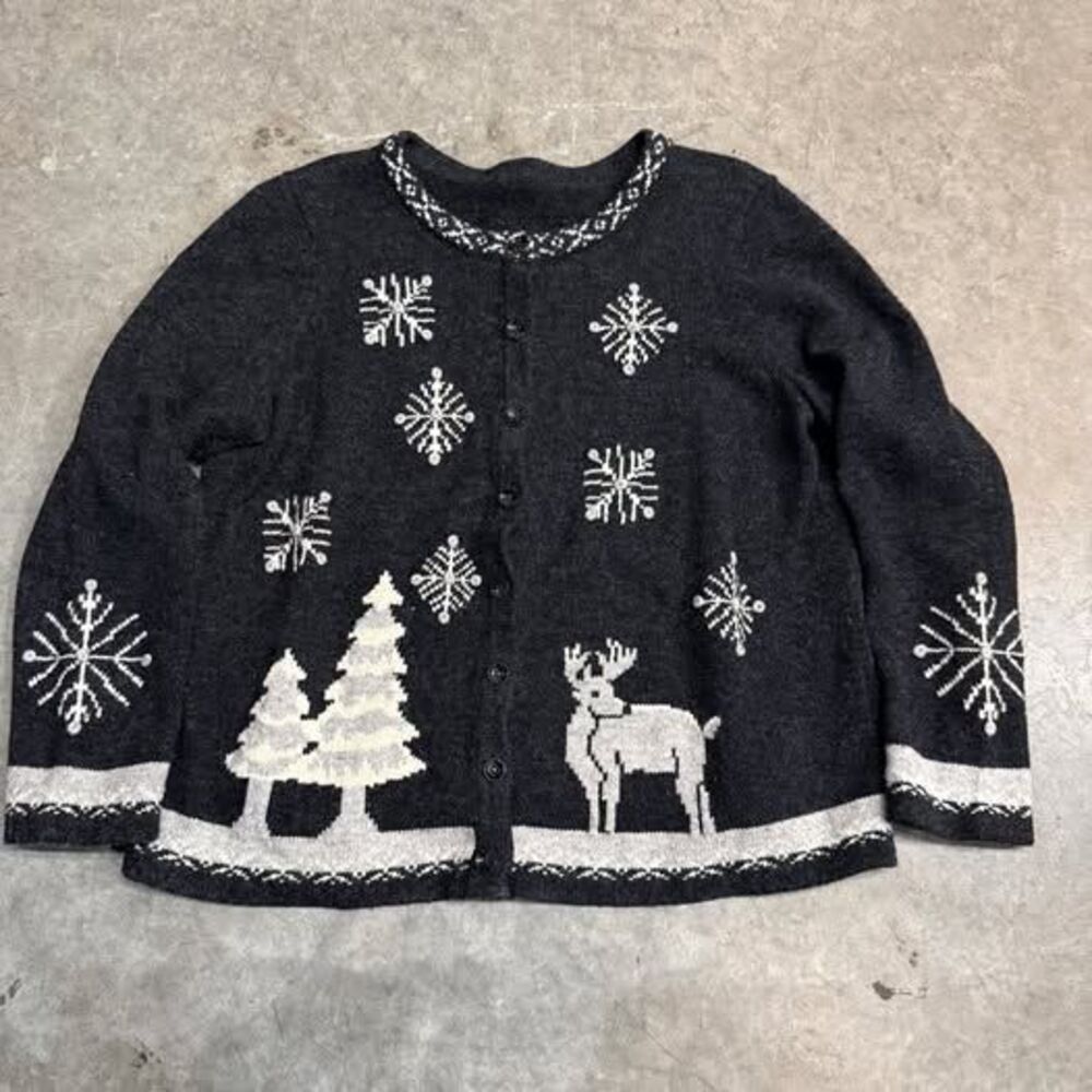 Vintage Knit Cardigan Sweater Womens XL Christopher & Banks Winter Design